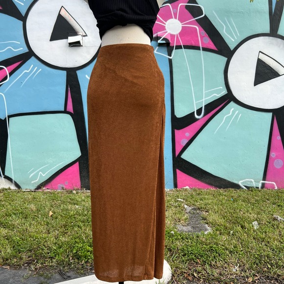 Lovers and Friends Brown Helena Maxi High Slit Skirt Size M - Picture 5 of 7
